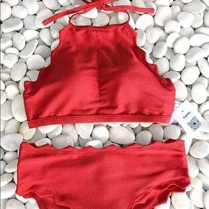 NWOT CUPSHE Stay On Tropic Waves Halter Bikini Red